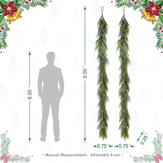 Glitzhome® 9ft. Christmas Greenery PE Dripping Garland, Set of 2